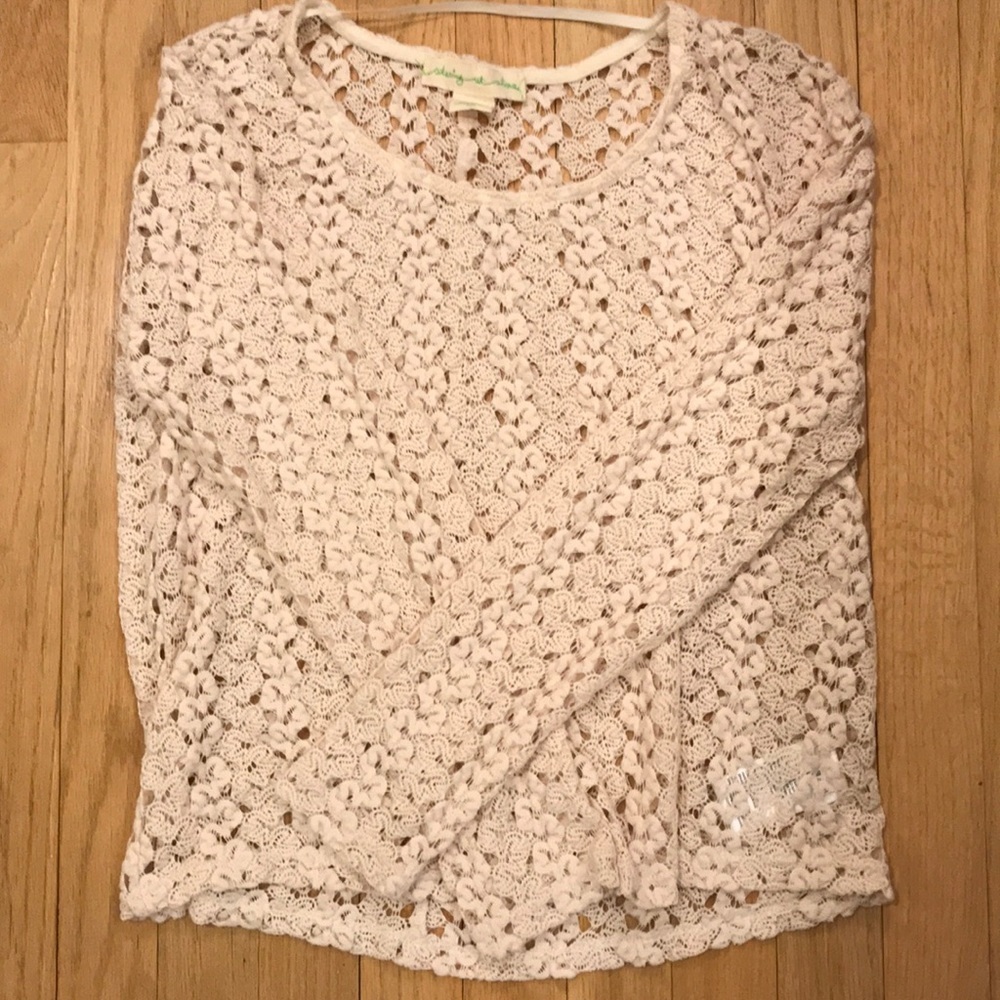Cream lace see through long sleeve top